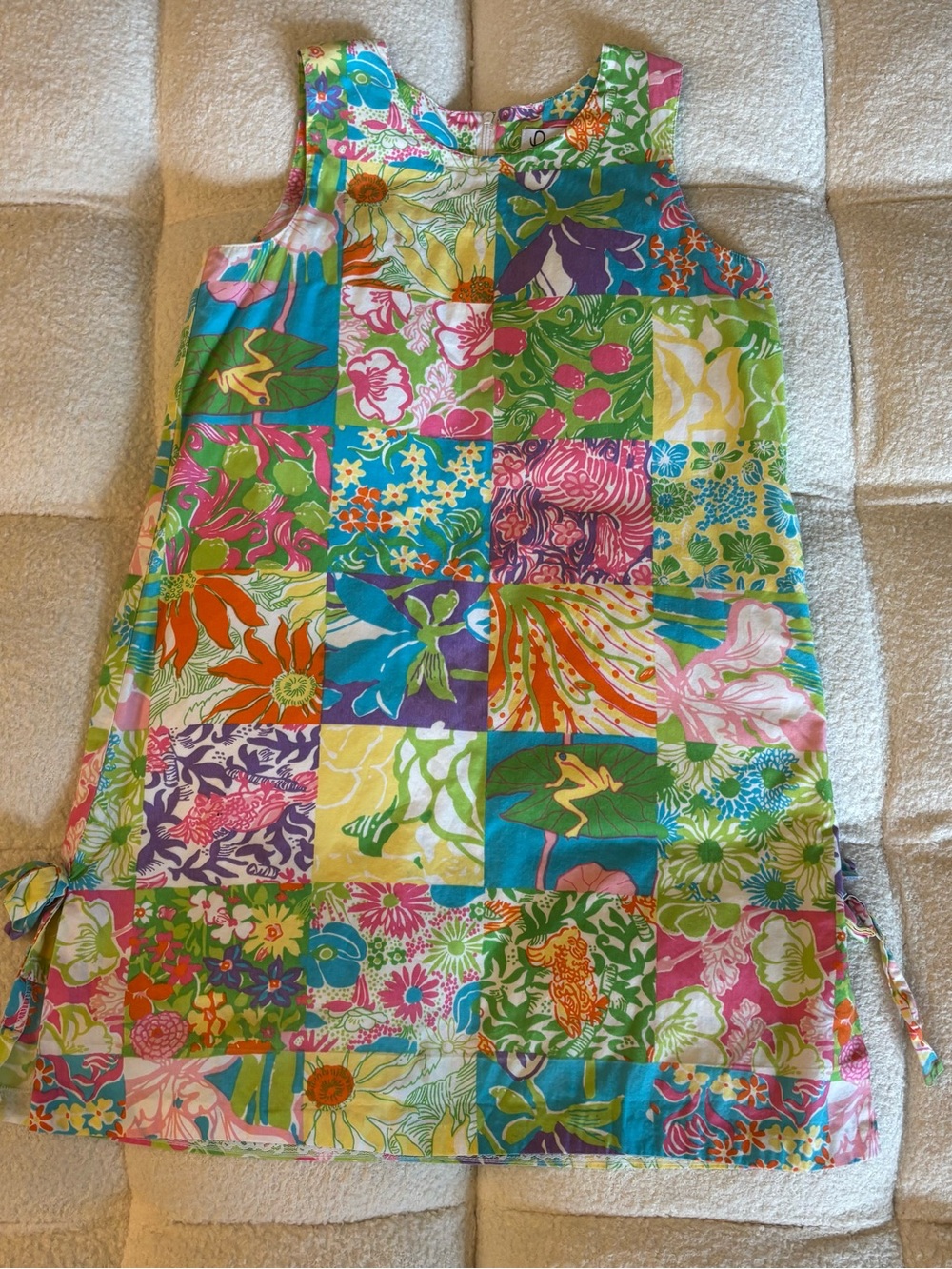 Lilly Pulitzer Girls Patchwork Shift Dress Size 10 Floral Frog Print Multi-Color